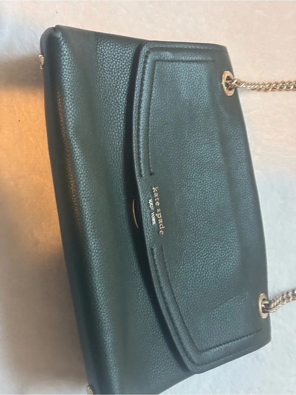 kate spade black pebbled leather shoulder bag with gold chain